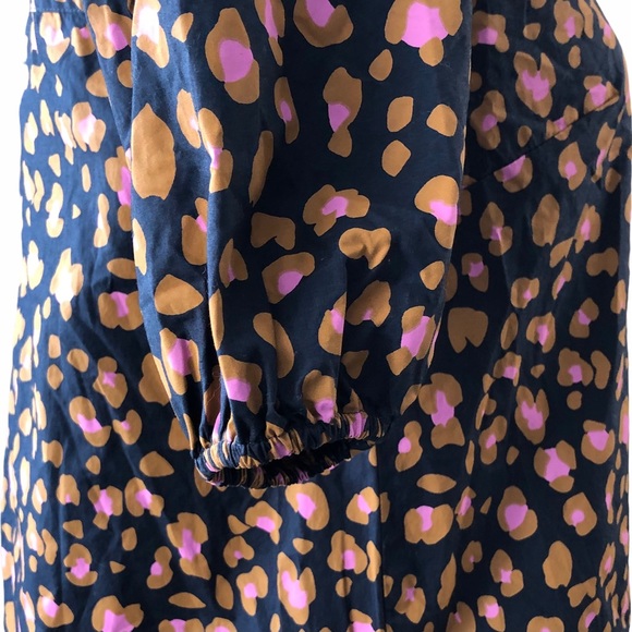 J. Crew Marlene blouse top animal print puff sleeve navy purple XXS like new - Picture 5 of 11